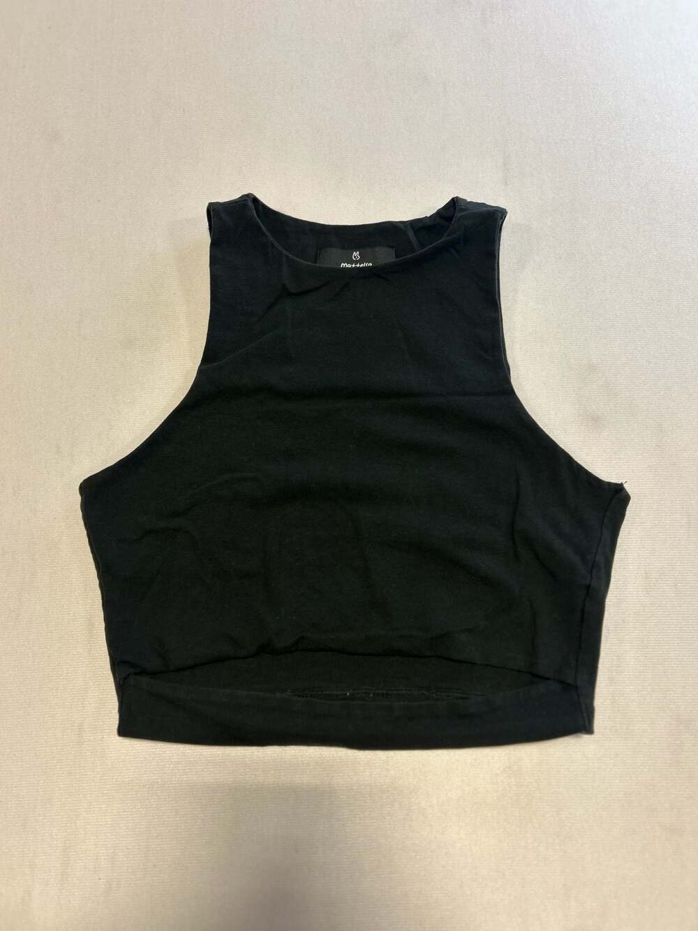 Mattelsa Black High Neck Sleeveless Ribbed Crop Tank Top